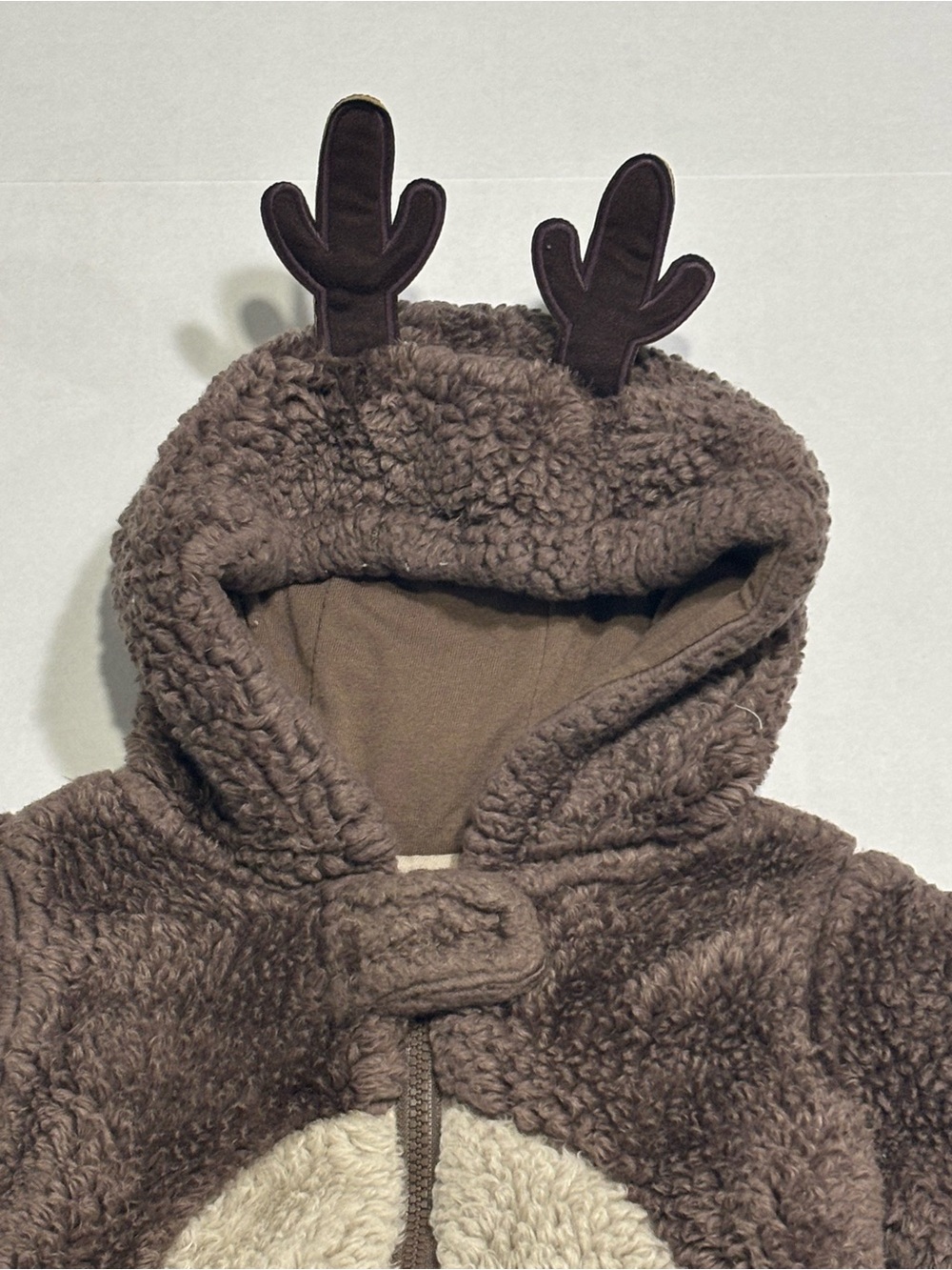 Carter's Reindeer Hooded Fleece Zip One-Piece Coverall Brown/Beige size 3 months - Picture 2 of 7